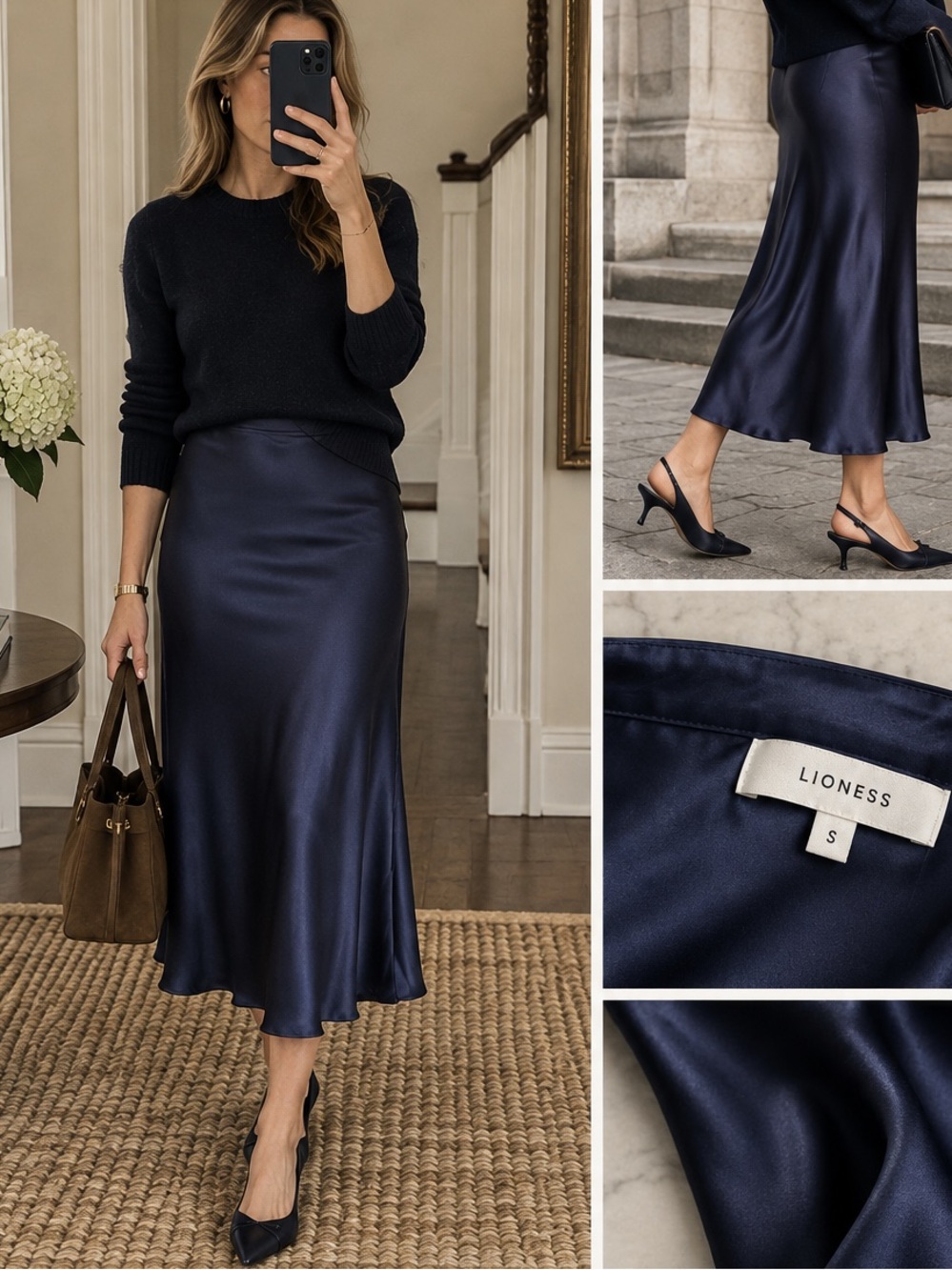 Lioness Midnight Navy Satin Midi Skirt